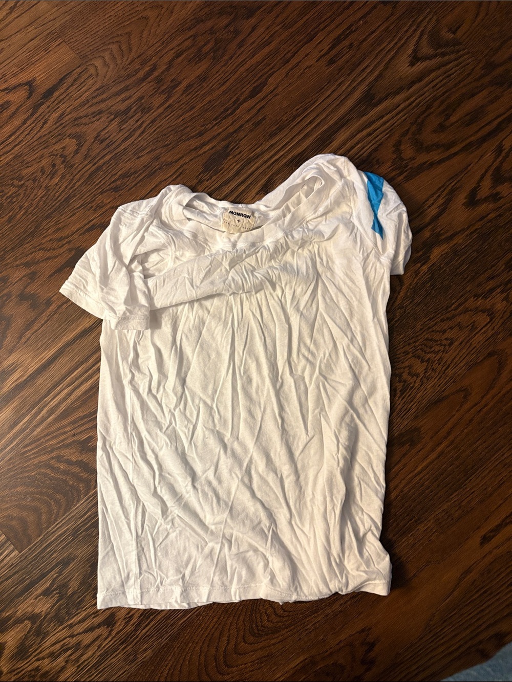 Monrow White Tee with Blue Accent